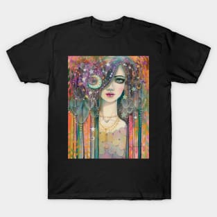 Galaxy Girl Boho Fantasy Art Star Gypsy by Molly Harrison T-Shirt